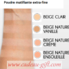 Teintes disponibles de poudres matifiantes