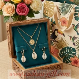 Cadeau Madagascar Ensemble collier double rang et paires de boucles d'oreilles en cadeau, livraison à domicile Madagascar