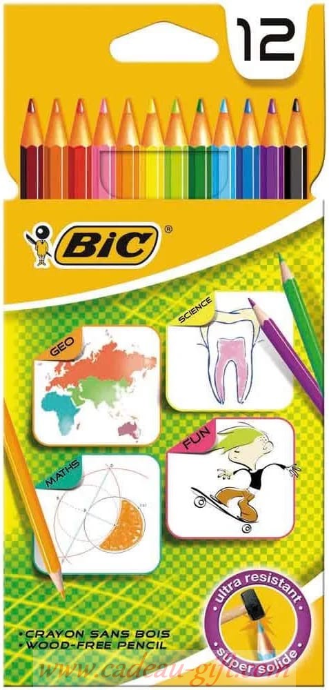 12 CRAYONS DE COULEUR BIC TRES RESISTANTS Fournitures scolaires crayons de couleur pour enfants livraison Madagascar